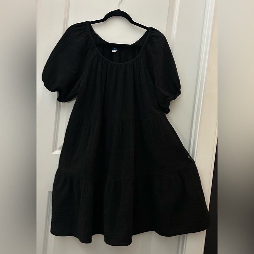 Preowned•Old Navy Black Puff Sleeve Gauze Tiered Peasant Dress•Size XL•2 Pocket - Picture 2 of 9